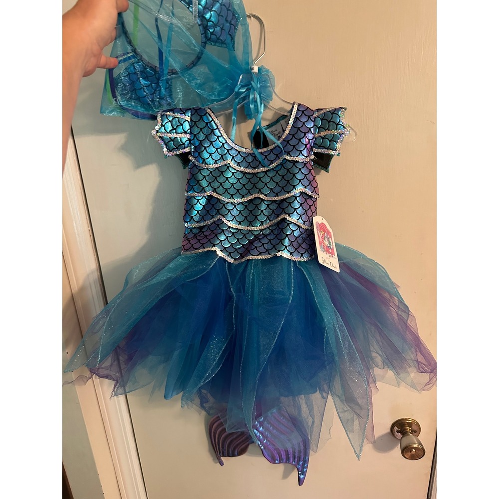 Gillian's Closet Mermaid Costume Dress Headband Blue Purple Girls Size 4 S NWT